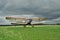 Propeller biplane takeoff