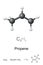 Propene, propylene, molecule model, molecular and chemical formula