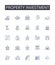 Property investment line icons collection. Real estate, Land purchase, Home buying, Asset acquisition, Investment