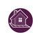 Property symbol, house constructed with bricks. Real estate agency vector emblem. Round sign with home illustration.