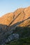 Prophet Ilias mountain and monastery at sunsrise, highest point of Santorini island