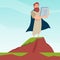 Prophet moses stand on mountain sinai holding stone tablets.