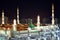 Prophet\'s Mosque green dome at night