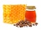 propolis tincture in a bottle and honeycombs