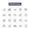 Proposal line vector icons and signs. Offer, Pitch, Plan, Suggestion, Agreement, Argument, Proposal, Proffer outline