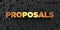 Proposals - Gold text on black background - 3D rendered royalty free stock picture