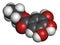 Propyl gallate antioxidant food additive molecule. 3D rendering. Atoms are represented as spheres with conventional color coding:.