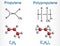 Propylene (propene) and polypropylene (PP, polypropene) molecule. Structural chemical formula, molecule model