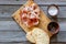 Prosciutto ham and bread on a wooden background. Italian cuisine. Rustic style