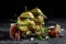 Prosciutto with pear, camembert, walnut and microgreen. Jamon. Italian antipasto. Appetizers, mediterranean snacks