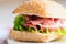 Prosciutto sandwich close up