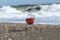 Proseco. Glasses with Proseco on a beach with seashells. Photography during the day.