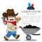 Prospector, cowboy, wild west illustration. Cartoon character of a man in a hat with a pickaxe