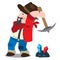 Prospector, cowboy, wild west illustration. Cartoon character of a man in a hat with a pickaxe
