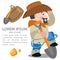 Prospector, cowboy, wild west illustration. Cartoon character of a man with a shovel and a tablet. Icon gold