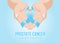 Prostate cancer Awareness month banner with hand hold blue light ribbon sign vector design