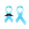 Prostate cancer ribbon awareness. Fighting cancer. Light blue ribbon with a man`s mustache. The month of November. Hope. Vector