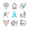 Prostatitis line icons. Symptoms, Causes, Treatment. Vector signs for web graphics.