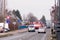 Prostejov Czech Rep 28th January - Firefighting cars and a police van at standing on a road. Fire in an industrial house