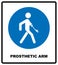 Prosthetic arm sign. Mandatory blue symbol isolated on white, vector illustration