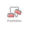 Prosthetics. Tooth with blocks set. Dental icon. Stomatology logo or illustration. Line style