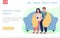 Protect human health concept. Guy with sick girl sitting on couch communicate. Landing page template