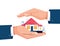 Protect your home vector illustration. Businessman's hands are covering property. Real estate, housing, mortgage