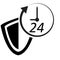 Protected 24 hour icon on white background. flat style. shield sign. shield icon with 24 hours a day symbol