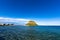 Protected ancient fortress on island rock Monemvasia, view from mainland, Peloponnese treasures, Greece