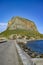 Protected ancient fortress on island rock Monemvasia, view from mainland, Peloponnese treasures, Greece