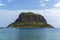 Protected ancient fortress on island rock Monemvasia, view from mainland, Peloponnese treasures, Greece