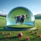 Protected Cattle in Blue Light Dome: Symbolizing Disease Immunity, Vaccination, and Resilience