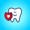 Protected tooth, healthy, white, happy tooth, dentistry, oral hygiene. Shield with a love symbol, heart. vector