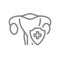 Protected woman uterus line icon. First aid for female reproductive system disease symbol