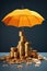 Protecting Your Savings: Coins Under an Umbrella in the Rain AI Generated