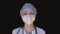 Protection Against Contagious Disease, Coronavirus. Female Doctor Portrait Wearing Medical Mask on Black Background