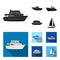 Protection boat, lifeboat, cargo steamer, sports yacht.Ships and water transport set collection icons in black, flat