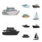 Protection boat, lifeboat, cargo steamer, sports yacht.Ships and water transport set collection icons in cartoon,black