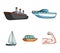 Protection boat, lifeboat, cargo steamer, sports yacht.Ships and water transport set collection icons in cartoon style