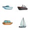 Protection boat, lifeboat, cargo steamer, sports yacht.Ships and water transport set collection icons in cartoon style