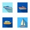 Protection boat, lifeboat, cargo steamer, sports yacht.Ships and water transport set collection icons in flat style