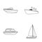 Protection boat, lifeboat, cargo steamer, sports yacht.Ships and water transport set collection icons in monocrome style