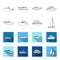 Protection boat, lifeboat, cargo steamer, sports yacht.Ships and water transport set collection icons in outline,flat