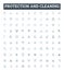 Protection and cleaning vector line icons set. Protection, cleaning, shielding, preserving, guarding, securing