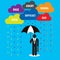 Protection with cloud umbrella with problems in business.