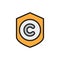 Protection copyright, authors mark flat color icon.