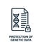 Protection of Genetic Data Line Icon. Private Dna Information in Document with Padlock Linear Pictogram. Safe Genetic