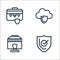 protection line icons. linear set. quality vector line set such as shield, shop, cloud computing