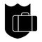 Protection luggage solid icon. Baggage and shield vector illustration isolated on white. Safe cargo glyph style design