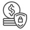 Protection money line icon. Dollar coins and shield vector illustration isolated on white. Finance secure outline style